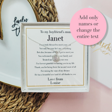 Load image into Gallery viewer, Personalised mother's day gift for boyfriend's mum. Unique gift for partner's mother with a personalised message and sterling silver jewellery.