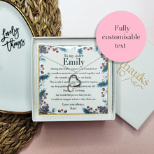 Load image into Gallery viewer, Personalised Christmas gift for sister. Sterling silver jewellery with unique poem.