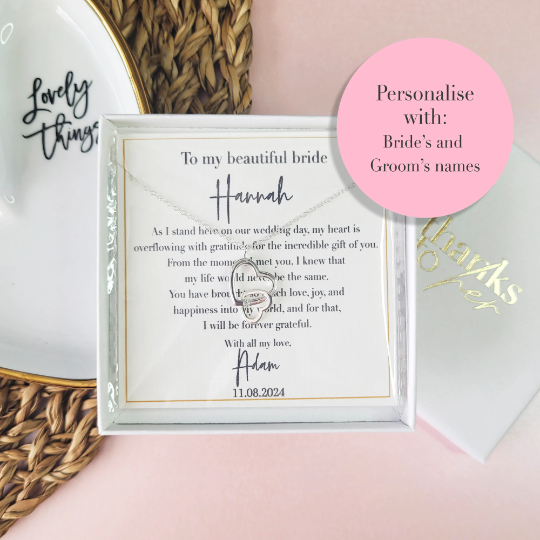 Personalised gift for the bride to be from the groom on their wedding day.