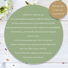 Load image into Gallery viewer, Personalised poem for mother in law on wedding day. Edit the text to suit your requirements.