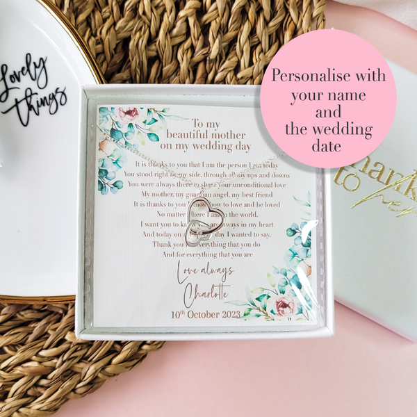 Personalised wedding gift for mother of the bride. Sterling silver jewellery.