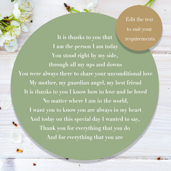 Poem for the mother in law. Personalised the text to suit your requirements.