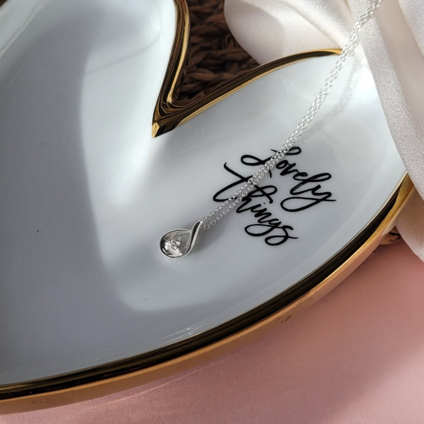 Personalised wedding gift for daughter-in-law from mother of the groom. Sterling silver  teardrop necklace.