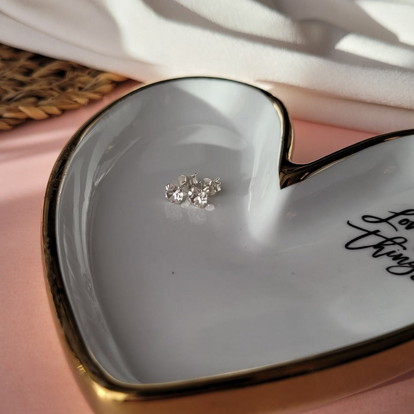 Wedding gift for future daughter-in-law. Classic sterling silver stud earrings with cubic zirconia stones. 