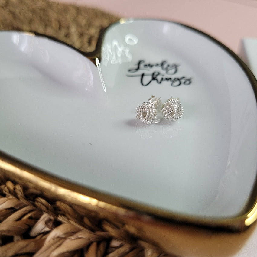 Knot stud earrings made of pure sterling silver. Wedding gift for mother of the bride. 