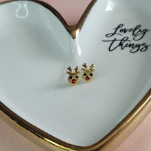 Load image into Gallery viewer, Gold plated sterling silver Rudolph studs.
