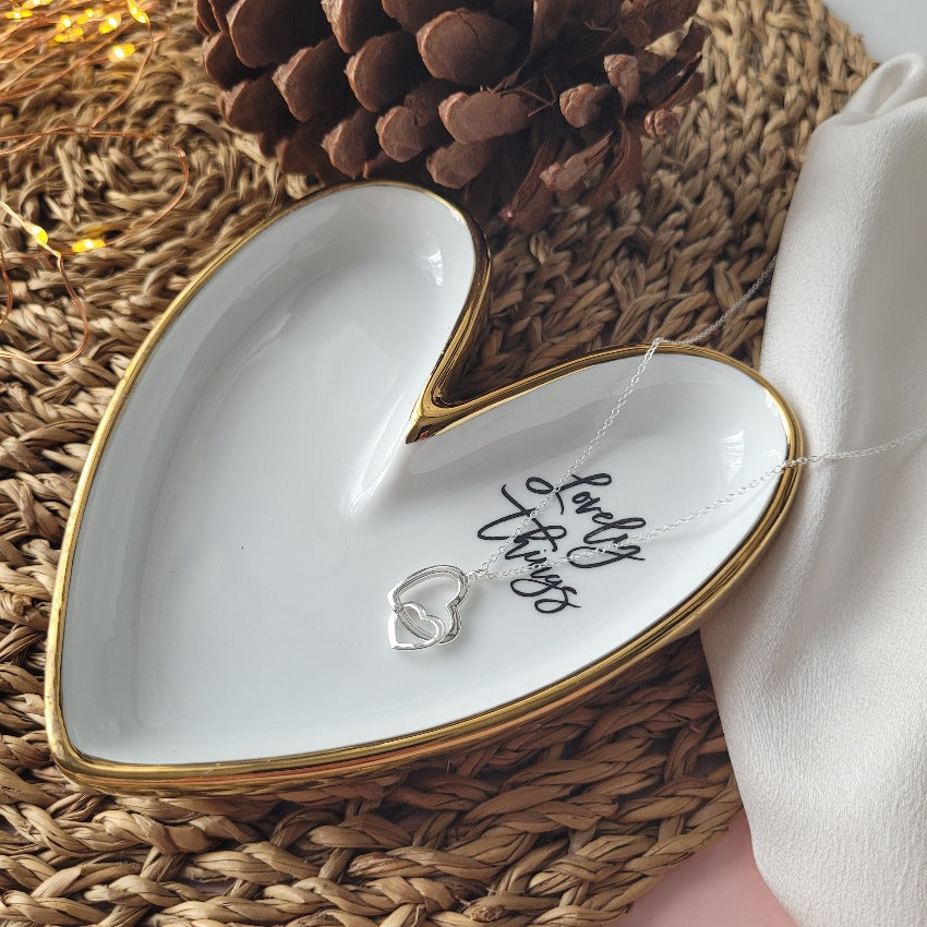 connected hearts necklace. Classic sterling silver jewellery. Personalised gift for mother of the bride from the bride.