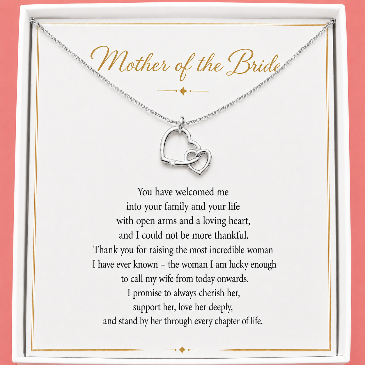 Mother of the Bride Gift from Groom – Two Connected Hearts Necklace