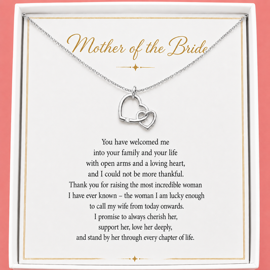 Mother of the Bride Gift from Groom – Two Connected Hearts Necklace