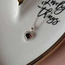 Load image into Gallery viewer, Red heart sterling silver necklace for the bride from the mother of the bride on the wedding day.

