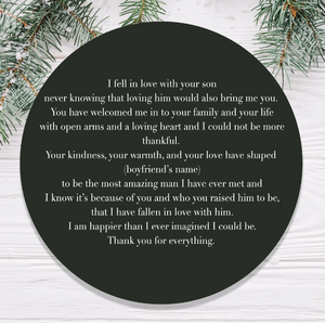Personalised Christmas Gift for the Boyfriend's Mum "I fell in love with your son..."