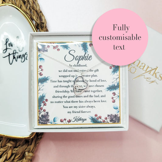 Personalised gift for sister. Unique and meaningful personalised message and sterling silver jewellery.