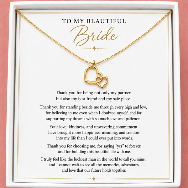 Wedding Day Gift for Bride from Groom – Two Connected Hearts Necklace