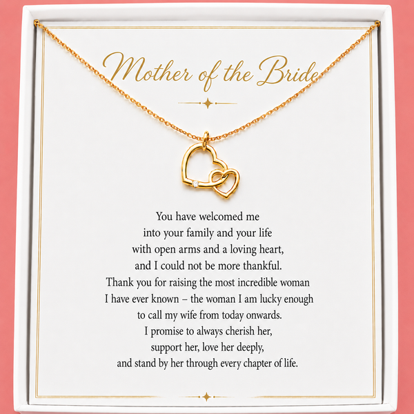 Mother of the Bride Gift from Groom – Two Connected Hearts Necklace
