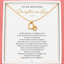 Load image into Gallery viewer, Meaningful gift for daughter in law on her wedding day with two connected hearts necklace
