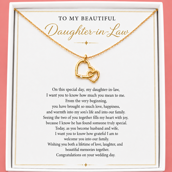 Wedding Gift for Daughter-in-Law from Mother of the Groom – Two Connected Hearts Necklace