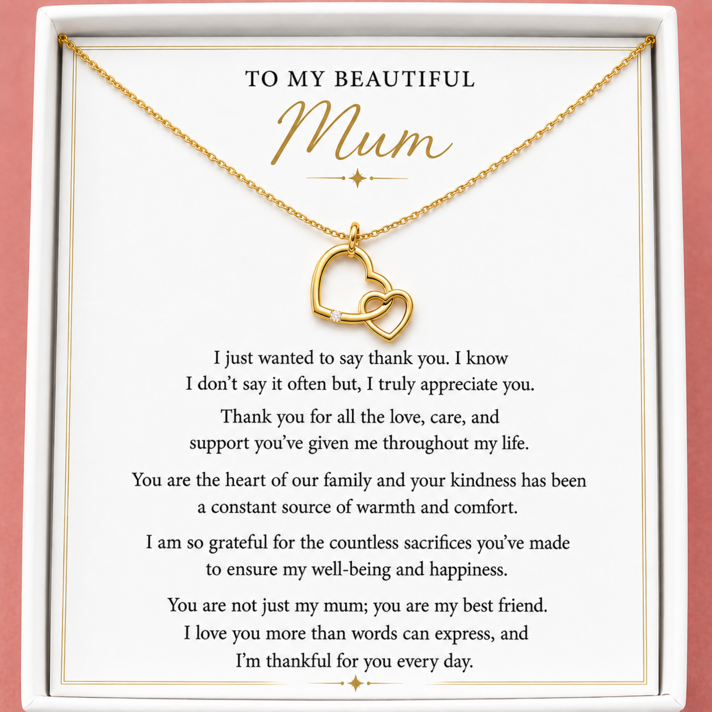 Gift for Mum from Daughter – Thank You Mum Necklace – Birthday & Mother’s Day Gift