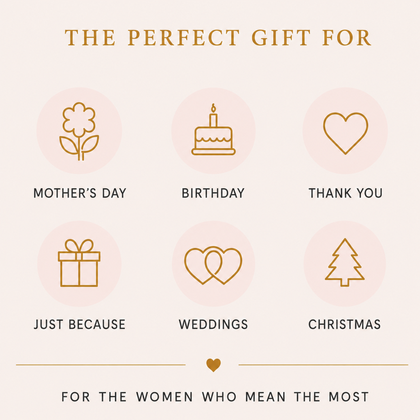 Icon set for various occasions with text on a light pink background