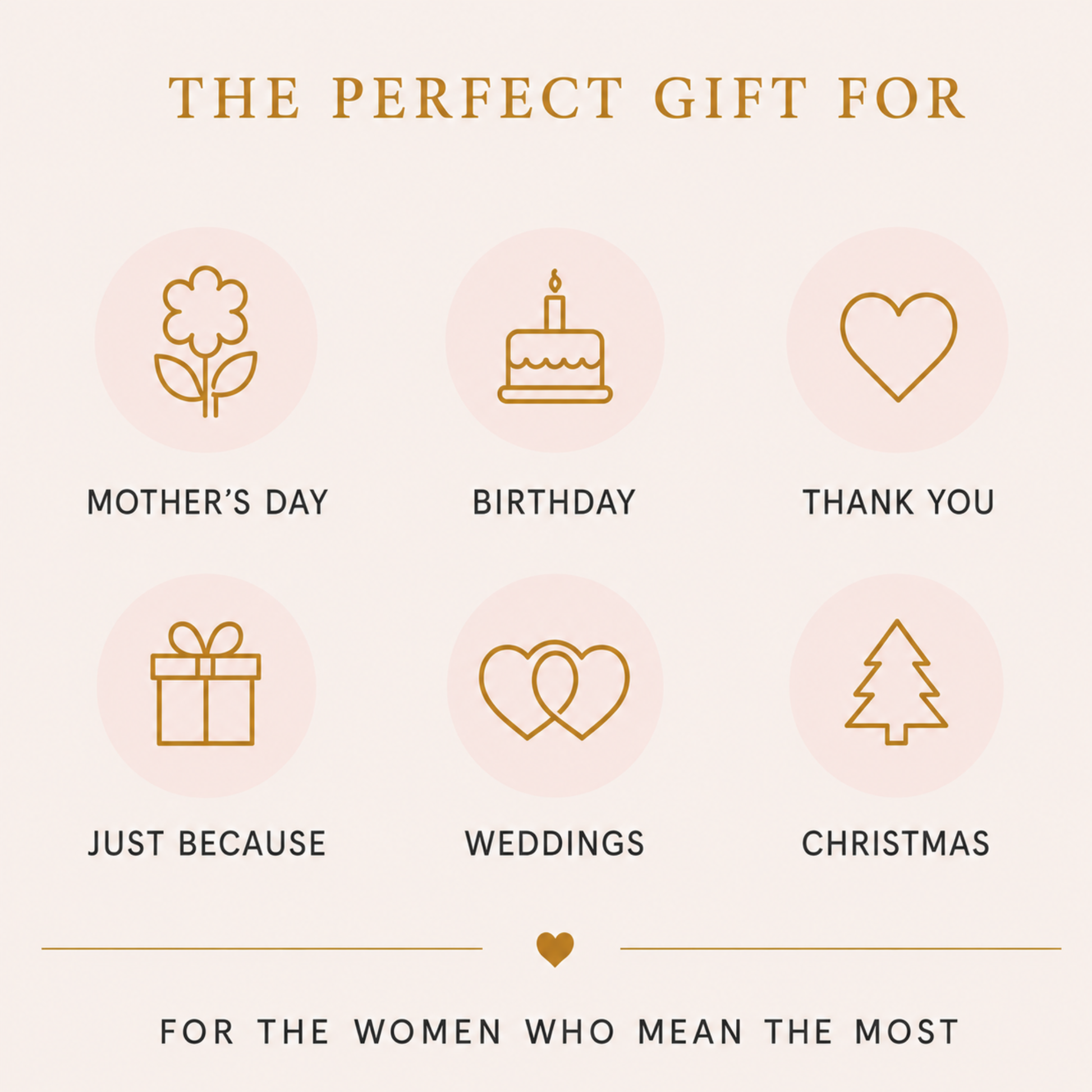 Icon set for various occasions with text on a light pink background