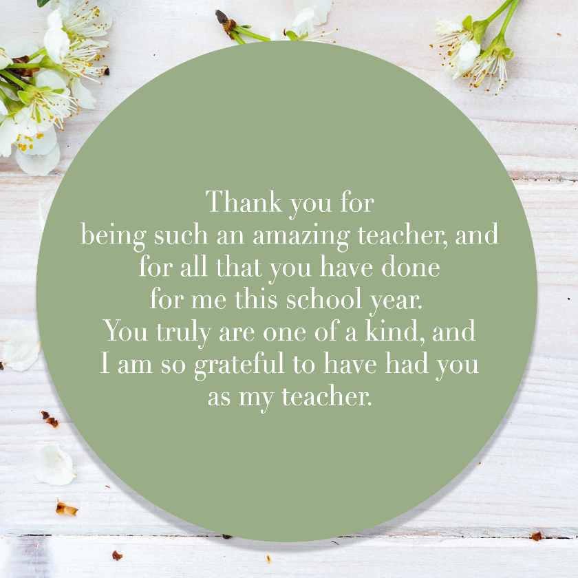 Personalised and meaningful gift message for teacher.