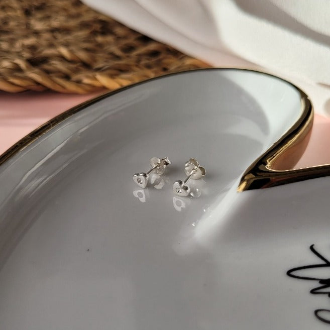 Sterling silver heart stud earrings. Personalised mother's day gift from daughter. 