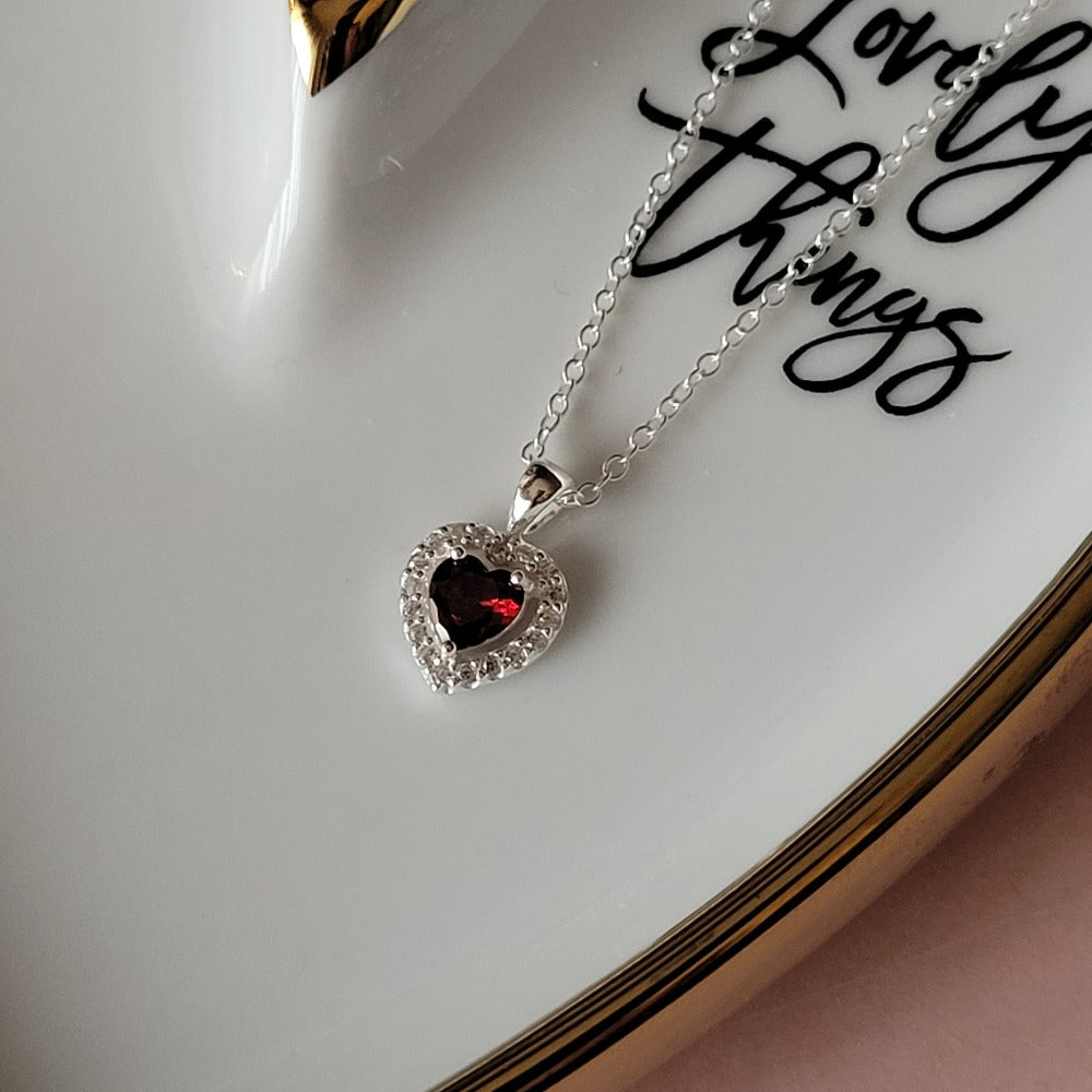 Red heart sterling silver necklace. Classic heart necklace is a meaningful gift for Mother's Day. 