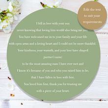 Load image into Gallery viewer, Personalised poem for mother in law on wedding day. Edit the text to suit your requirements.
