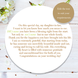 A unique poem for daughter-in-law on her wedding day. Personalise the text to suit your requirements. . 