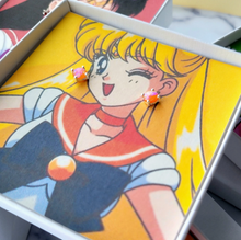 Load image into Gallery viewer, Sailor Venus Earrings | Round opal studs | Sailor Moon collection
