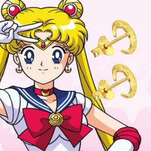 Load image into Gallery viewer, Sailor Moon Earrings | Gold plated Moon studs | Sailor Moon collection
