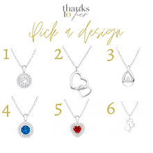 Load image into Gallery viewer, Personalised jewellery gift for mother of the bride. choose from six different designs of sterling silver jewellery. 
