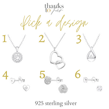Load image into Gallery viewer, Choose from six designs of sterling silver jewellery. Personalised wedding gift for mother of the bride from the bride.
