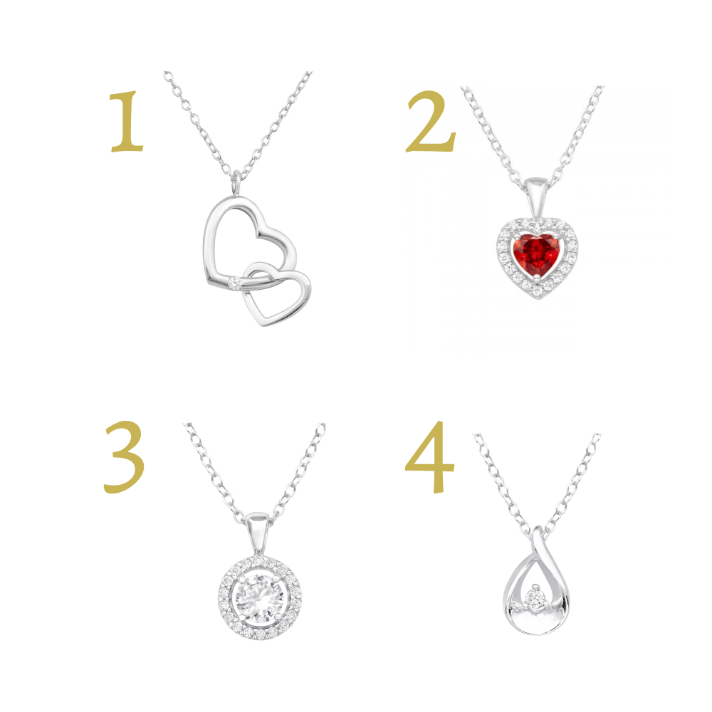 Four different jewellery designs. Choose from quality sterling silver necklaces to perfectly express your gratitude towards your mum on Mother's Day.  